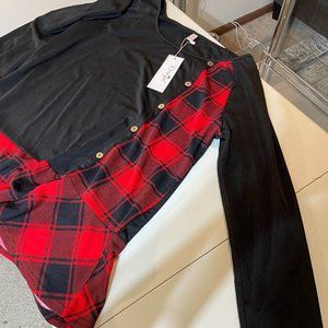 Plus Size Flounce Plaid High Low T Shirt